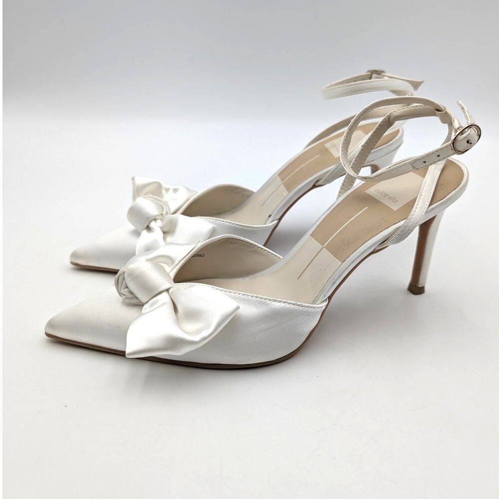 Dolce Vita Keisha Bow Ankle Strap Pump Pointed Toe Women's White US7.5M EU38